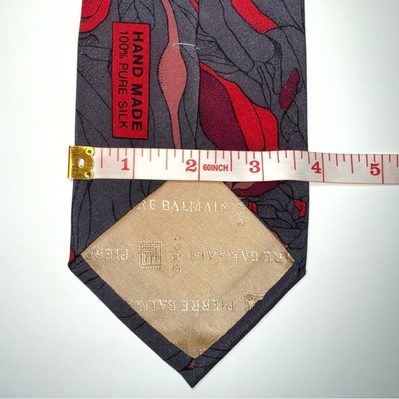 Vintage Pierre Balmain Paris Silk 57” Art Deco Floral Red Pink Purple Print Tie - Picture 9 of 9